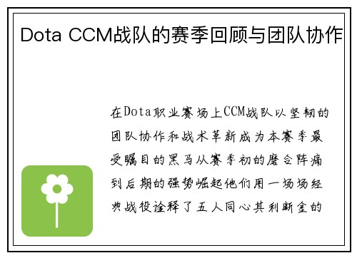 Dota CCM战队的赛季回顾与团队协作